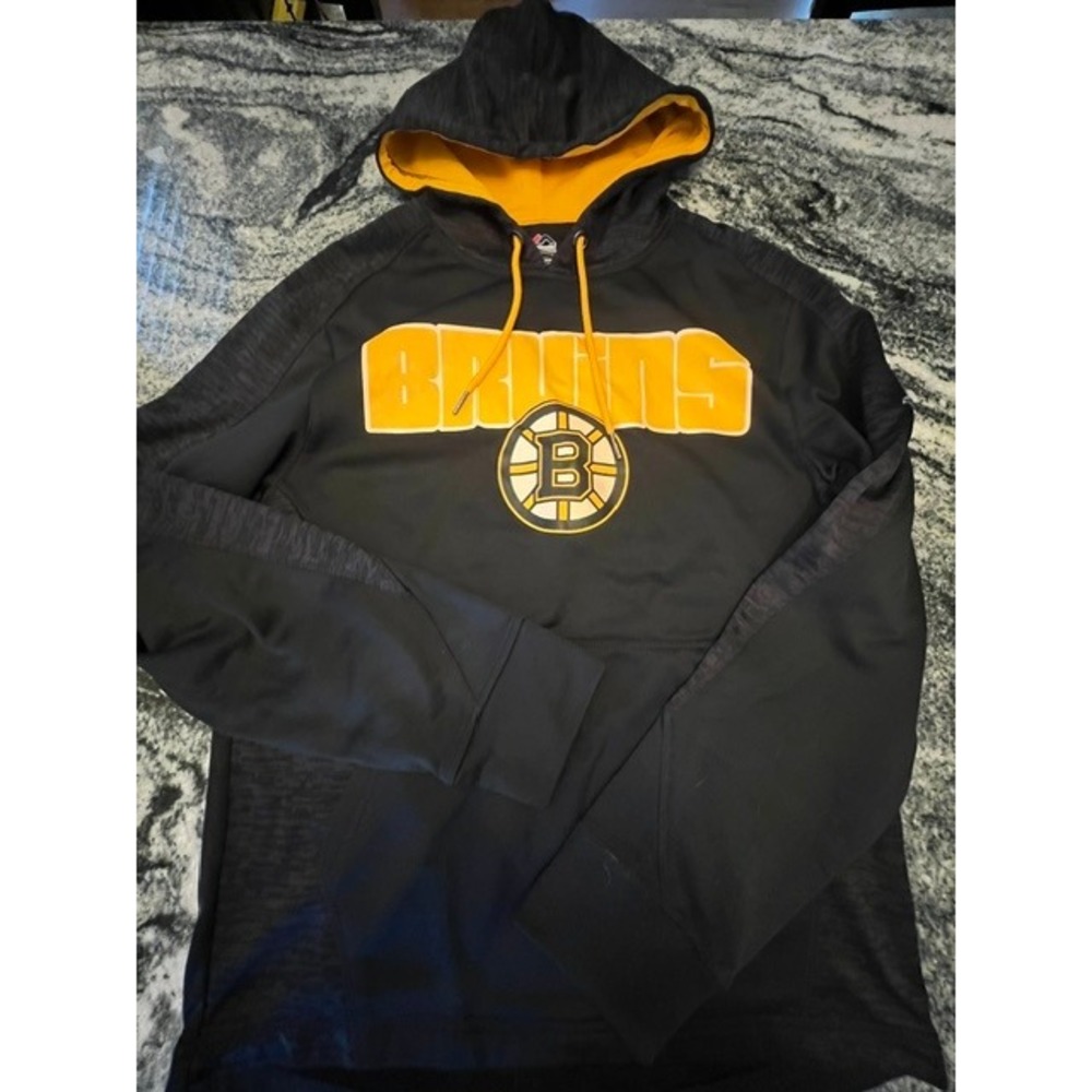 Majestic Boston Bruins Hoodie Mens Small Black Yellow NHL Therma Base Pullover